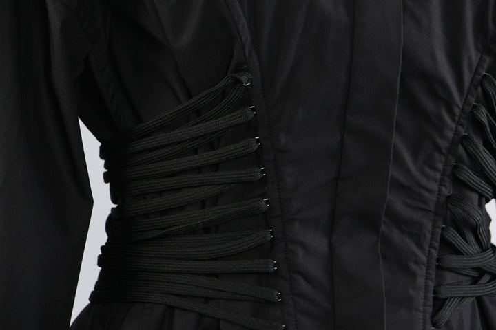 Corset-waist shirt dress with curved hem – BLANC