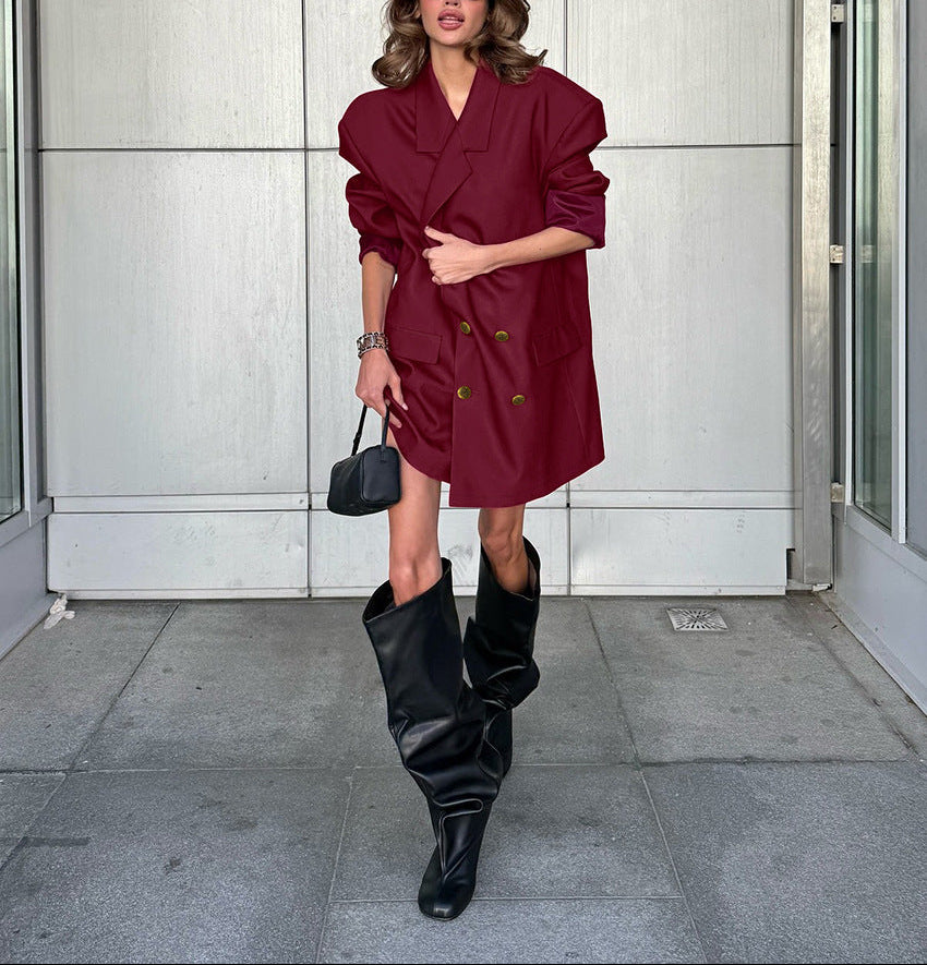 structured double-breasted blazer dress with bold shoulders – VERA