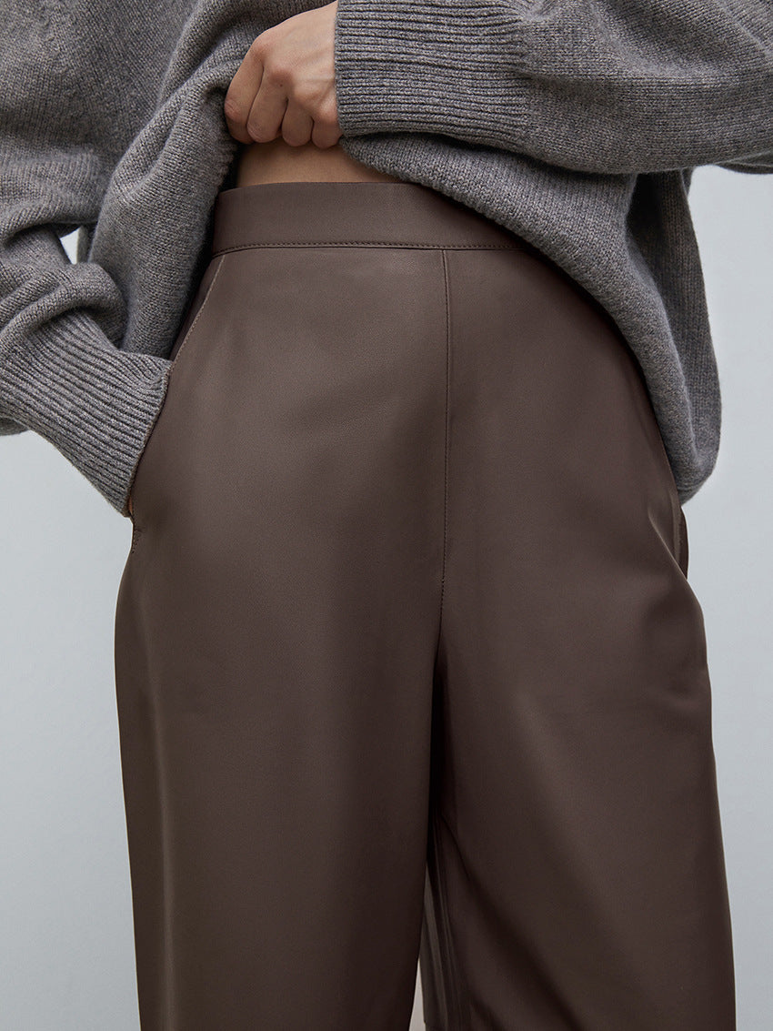 wide-leg faux leather pants with clean tailored finish – SIENNA