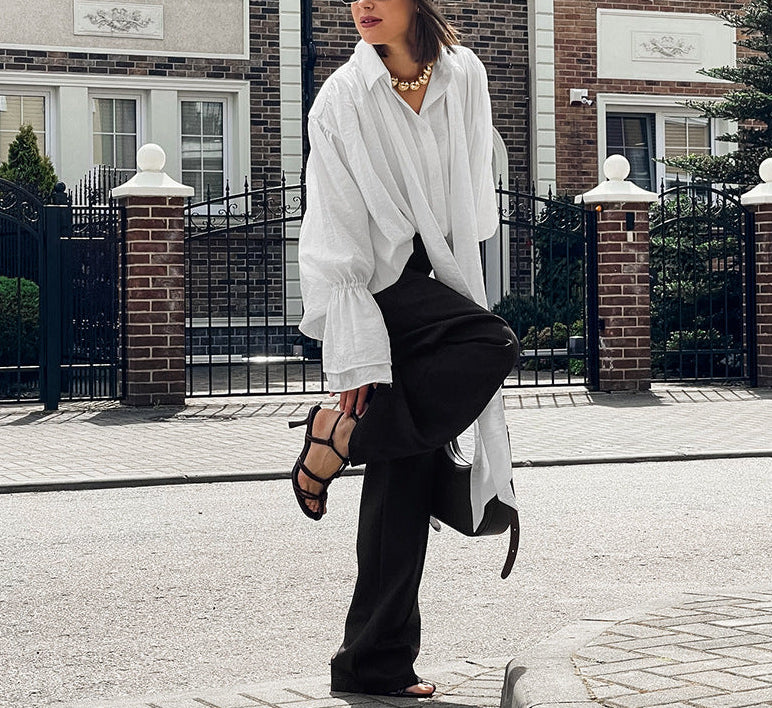 oversized long-scarf shirt with balloon sleeves – RENÉE