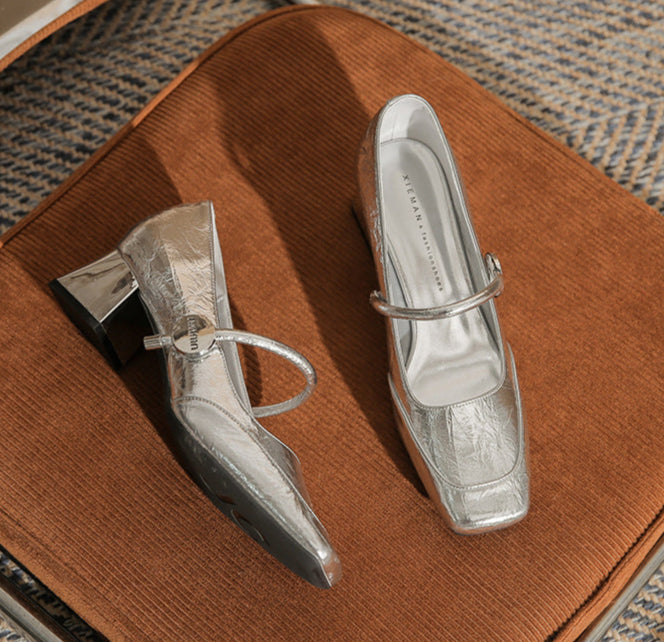 square-toe block heels with slim strap - ARIANRI