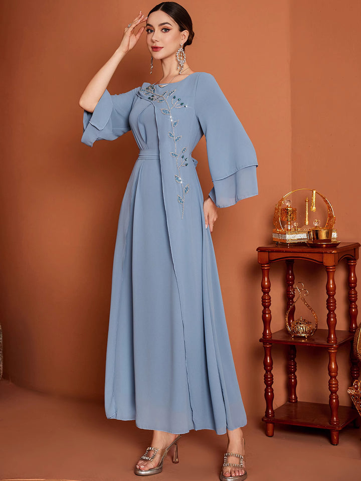 op maat gemaakte flare-pak met satijnen pofmouwen – VALENCIA 