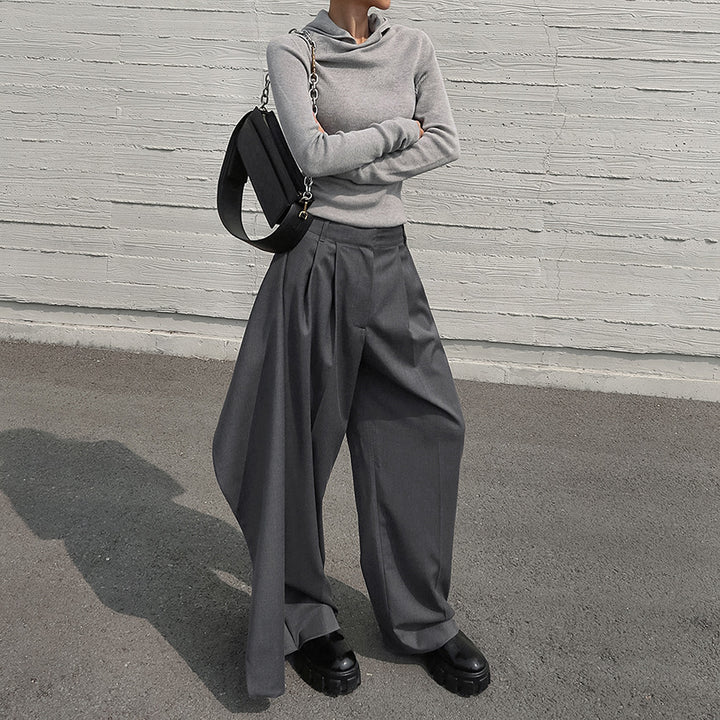 asymmetric draped wide-leg pants with sculpted fold detail – RAYA