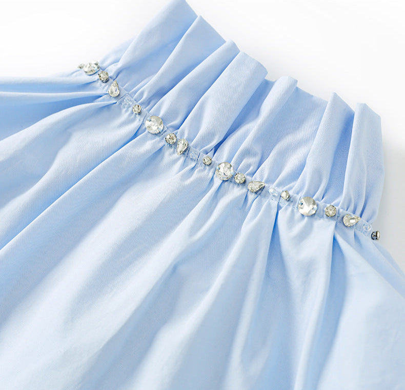 Haut à manches évasées plissées et ensemble jupe longue avec ceinture à la taille – Rosiny 