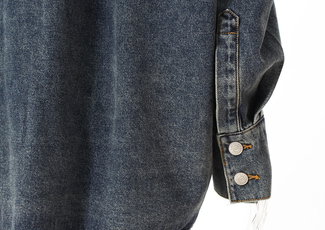 oversized denim shirt with statement round buttons – LEXA