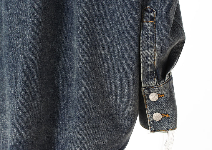 oversized denim shirt with statement round buttons – LEXA