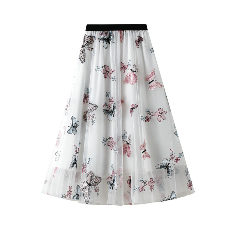 embroidered butterfly tulle midi skirt – FLORAW