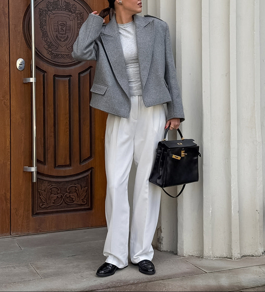 structured wool blazer with sharp shoulders – MADELINE