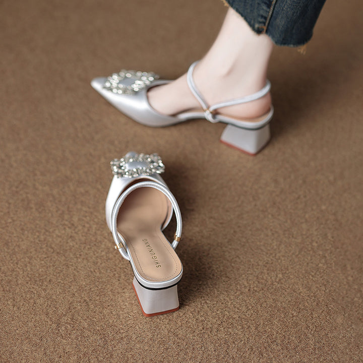 pointed-toe satin mules with crystal buckle - AURORAQLI
