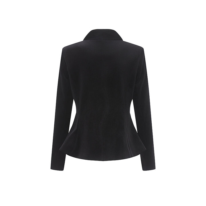 Tailored velvet blazer with gold statement buttons – OBSIDIAN