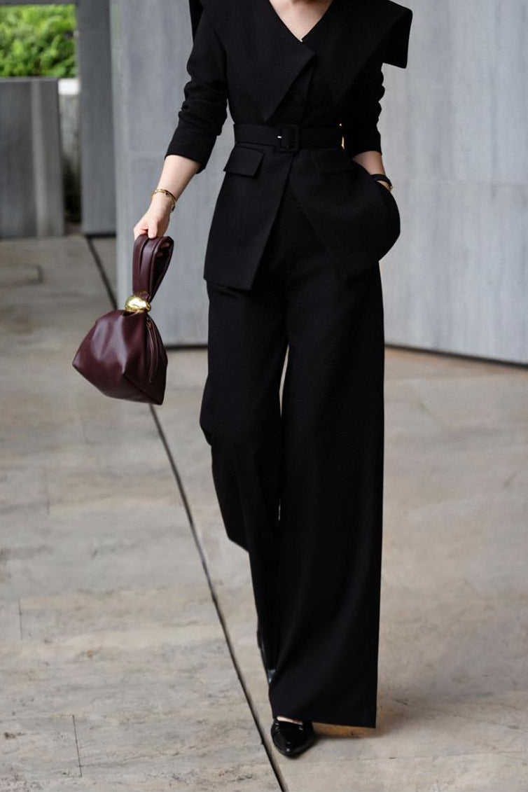 structured wide-leg jumpsuit with sculpted shawl collar – VANTEA