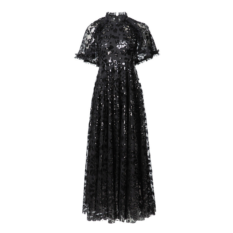 فستان ميدي من الدانتيل والترتر بأكمام منفوشة – أوريليا