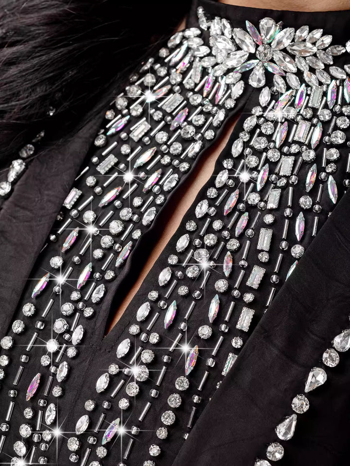 op maat gemaakte flare-pak met satijnen pofmouwen – VALENCIA 