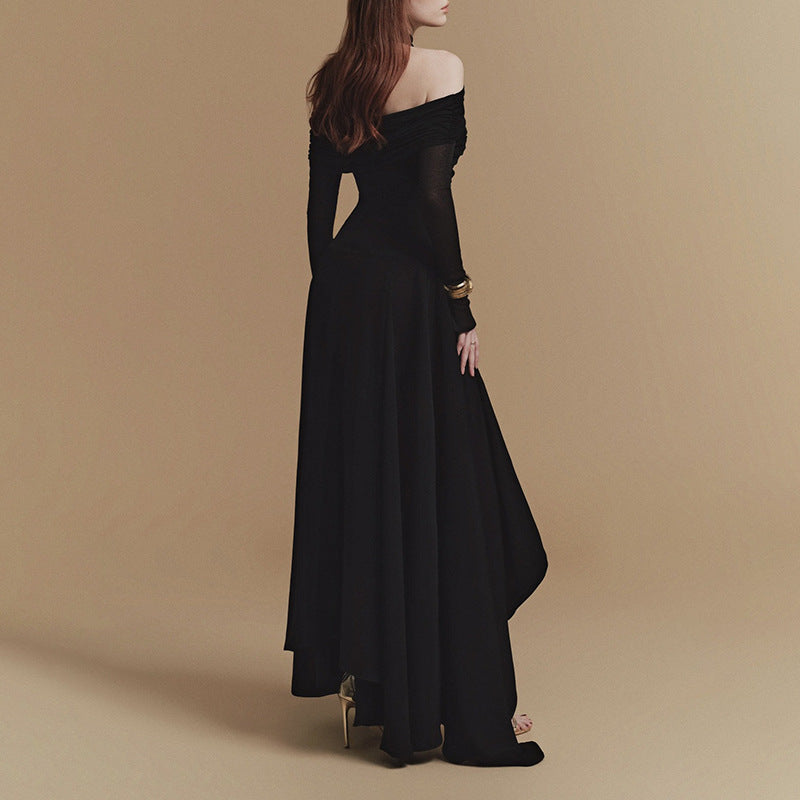 Geplooide top met uitlopende mouwen en maxi-rok set met tailleband – Rosiny 