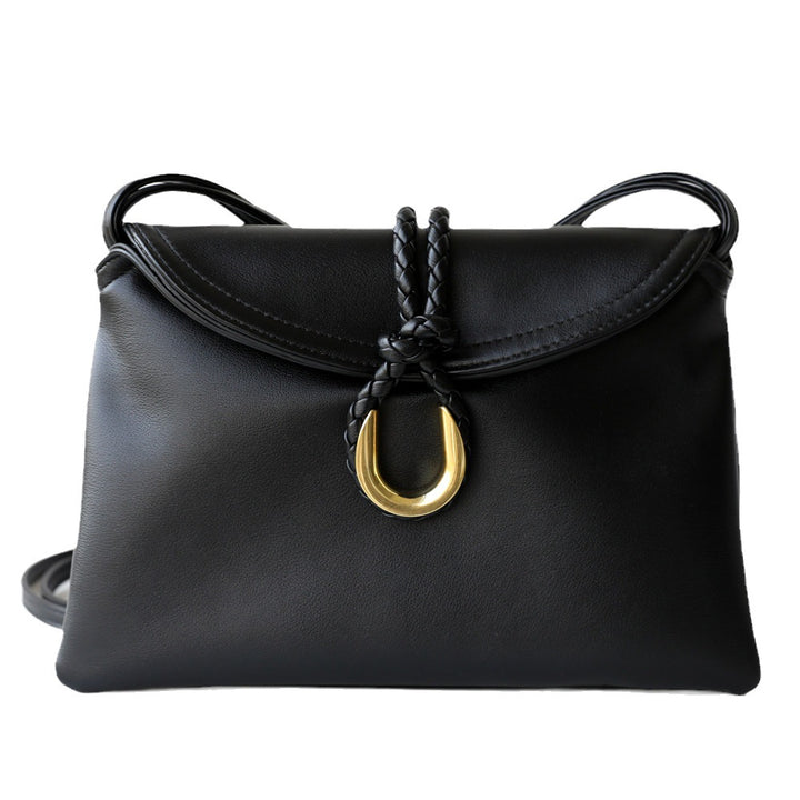 braided flap leather crossbody bag with gold hook detail – CELINEA