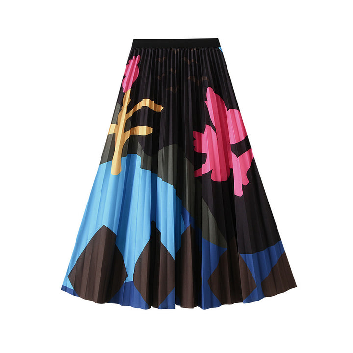 abstract floral pleated midi skirt – MOSAICA