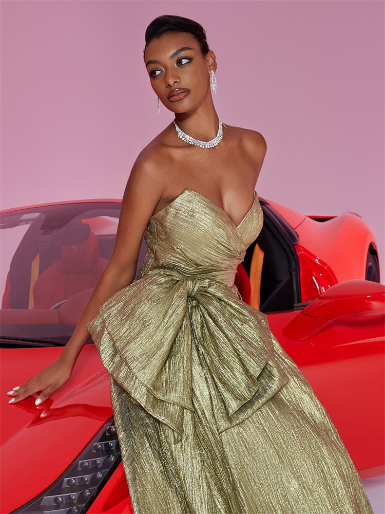 Geplooide top met uitlopende mouwen en maxi-rok set met tailleband – Rosiny 