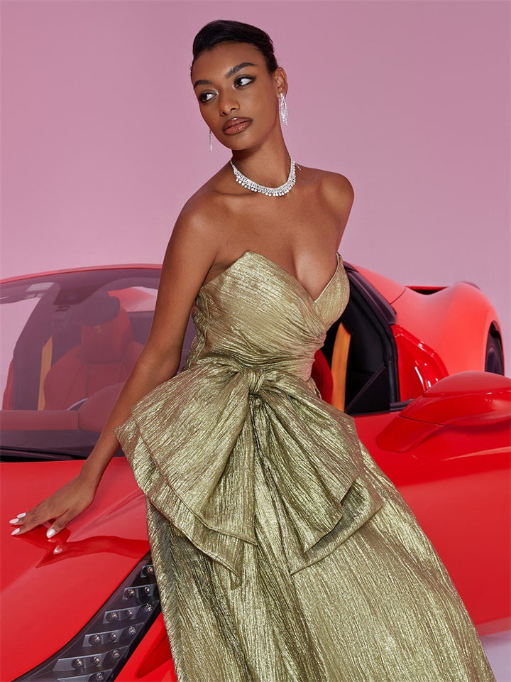 Geplooide top met uitlopende mouwen en maxi-rok set met tailleband – Rosiny 