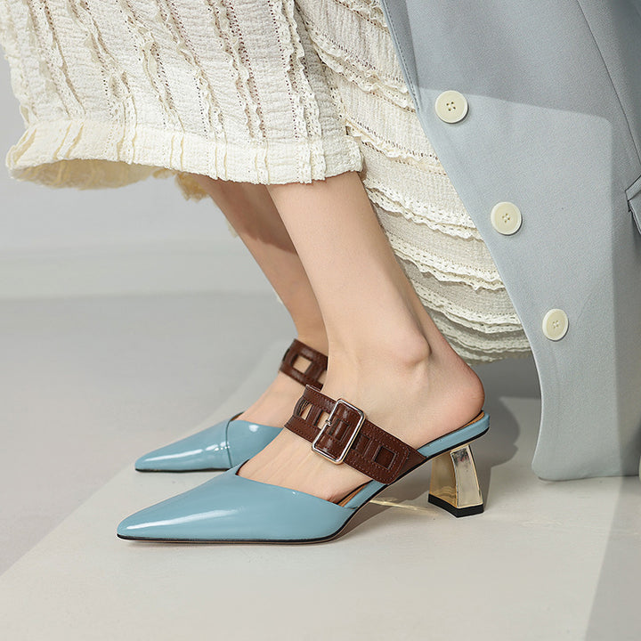 حذاء ميول مدبب بحزام بإبزيم وكعب سميك – نوفاكتو