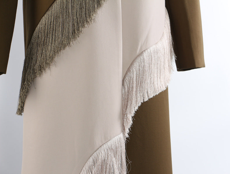 Long Straight-Cut Jacket with Wavy Fringe Panel – SABLE