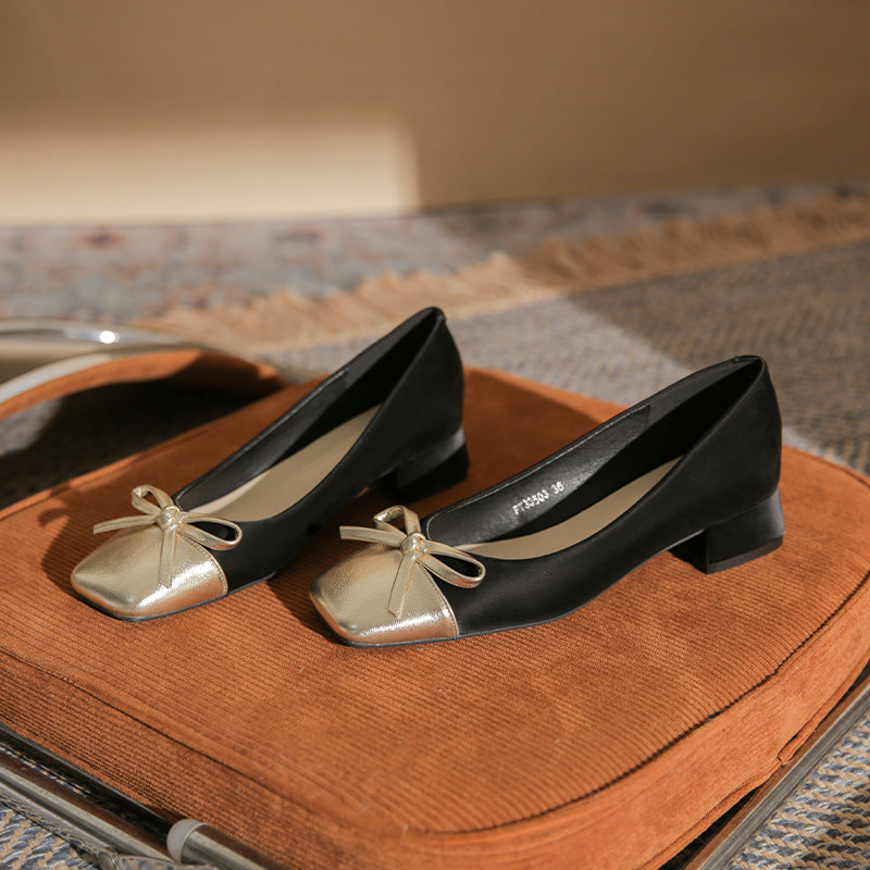 low block heel pumps with metallic bow accent - NORARLO