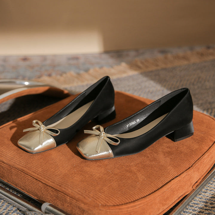 low block heel pumps with metallic bow accent - NORARLO