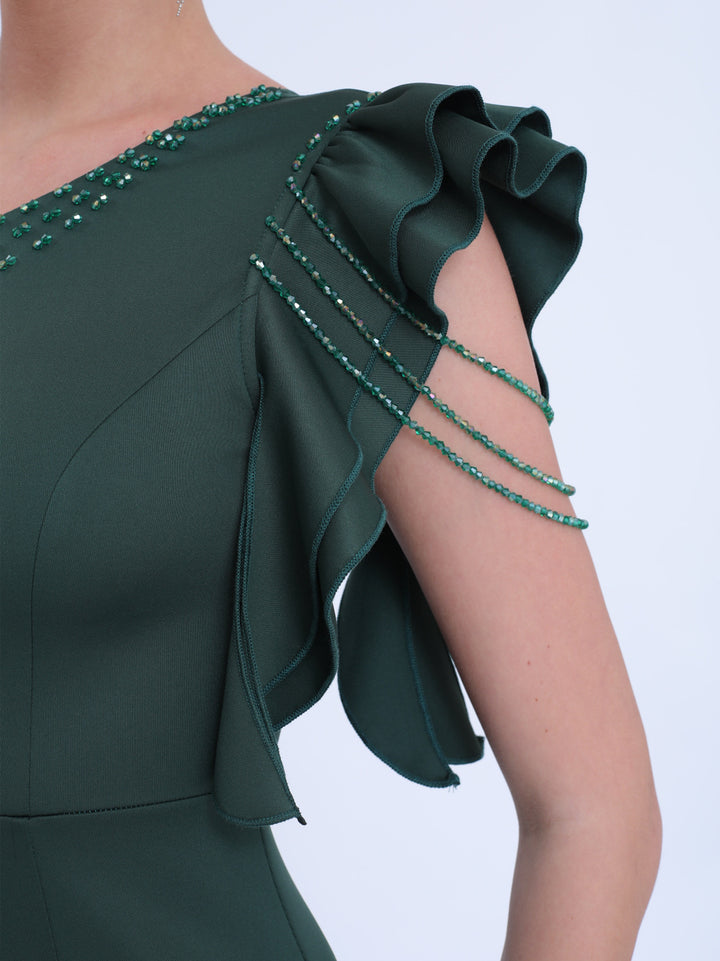 Geplooide top met uitlopende mouwen en maxi-rok set met tailleband – Rosiny 