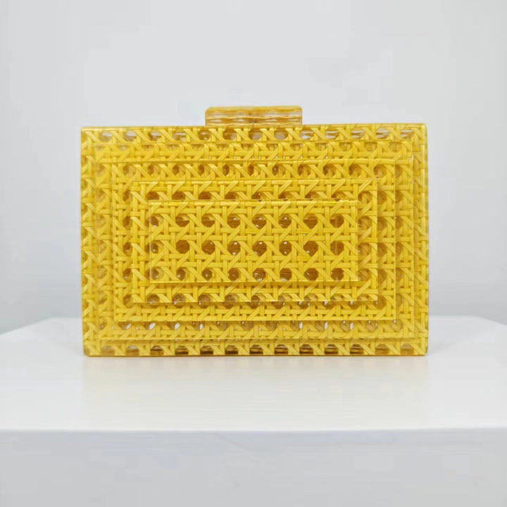 geweven rieten draagtas met dubbele leren handvatten – LÉONIE 