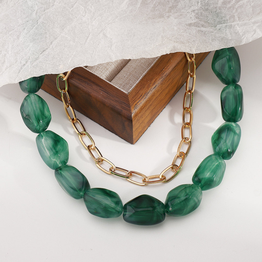 beaded stone necklace with gold chain detail - LUNABU