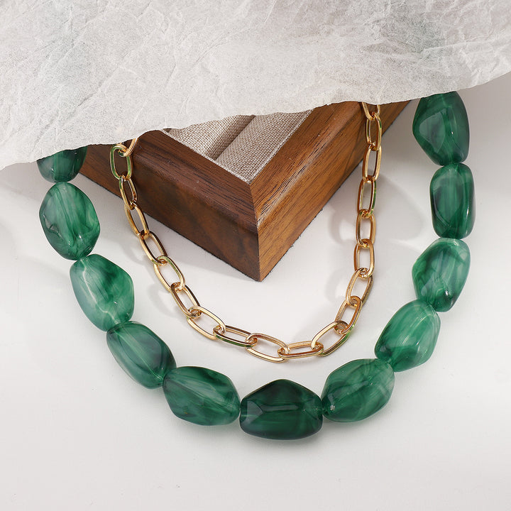 beaded stone necklace with gold chain detail - LUNABU