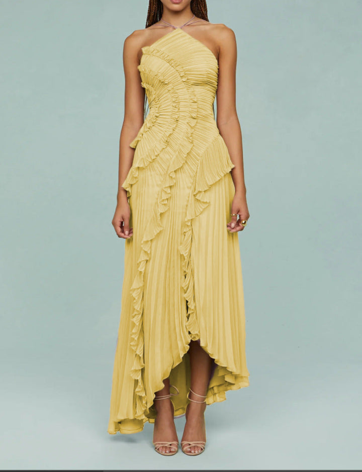 Geplooide top met uitlopende mouwen en maxi-rok set met tailleband – Rosiny 