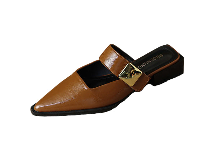 pointed-toe mule with wide strap & gold buckle – VERAXUL