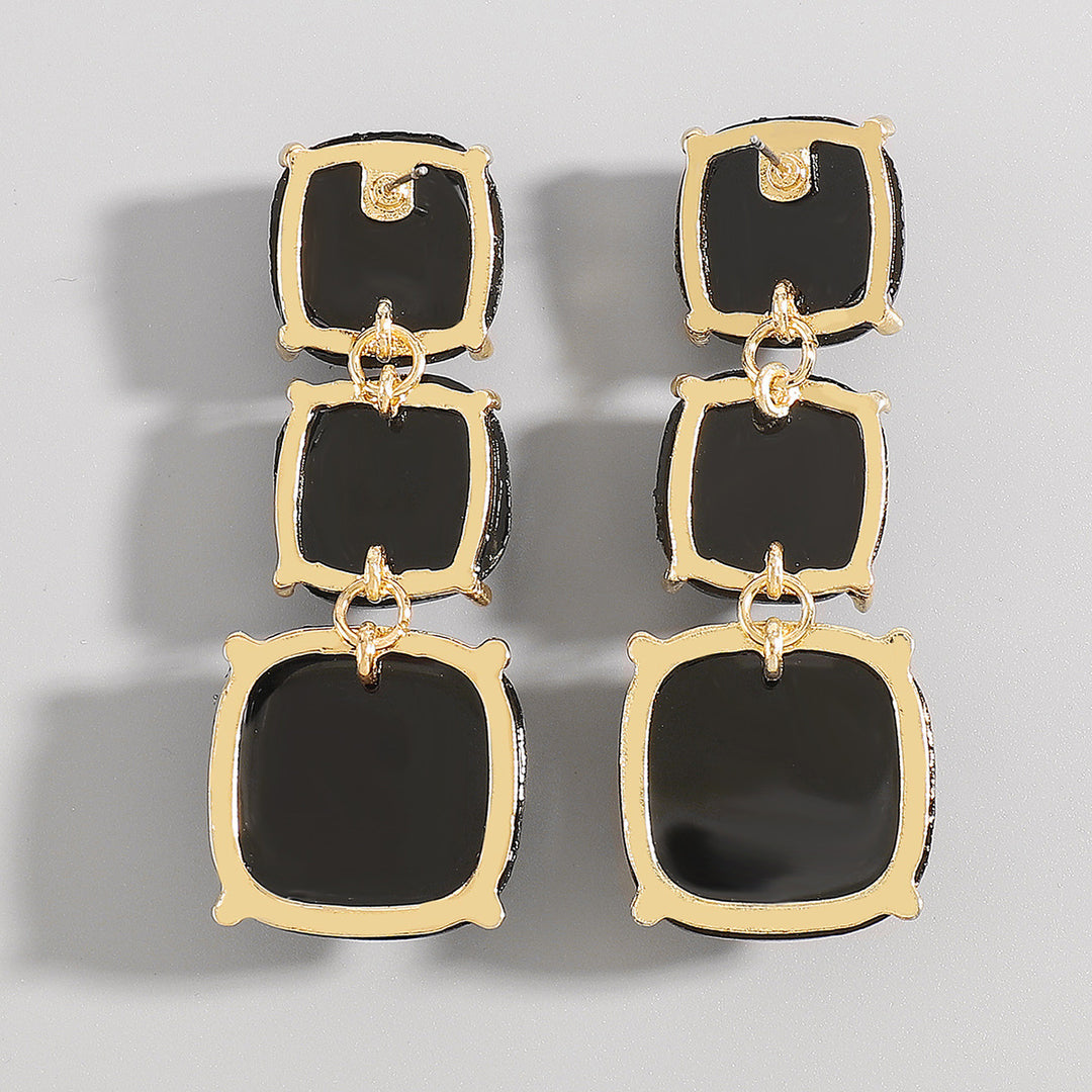 triple square drop earrings with glossy finish - LUNAXWI