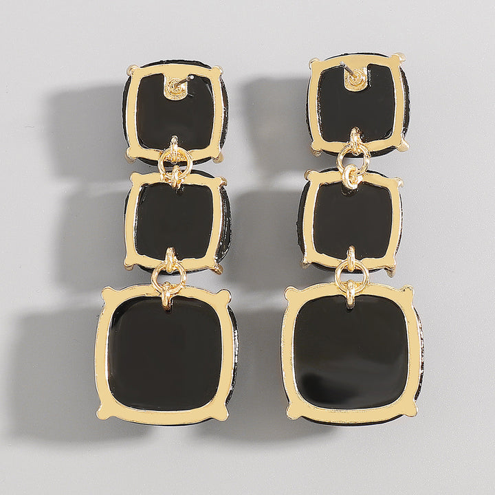 triple square drop earrings with glossy finish - LUNAXWI