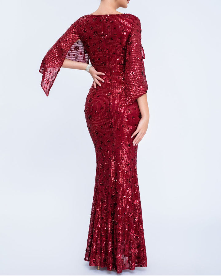 Geplooide top met uitlopende mouwen en maxi-rok set met tailleband – Rosiny 