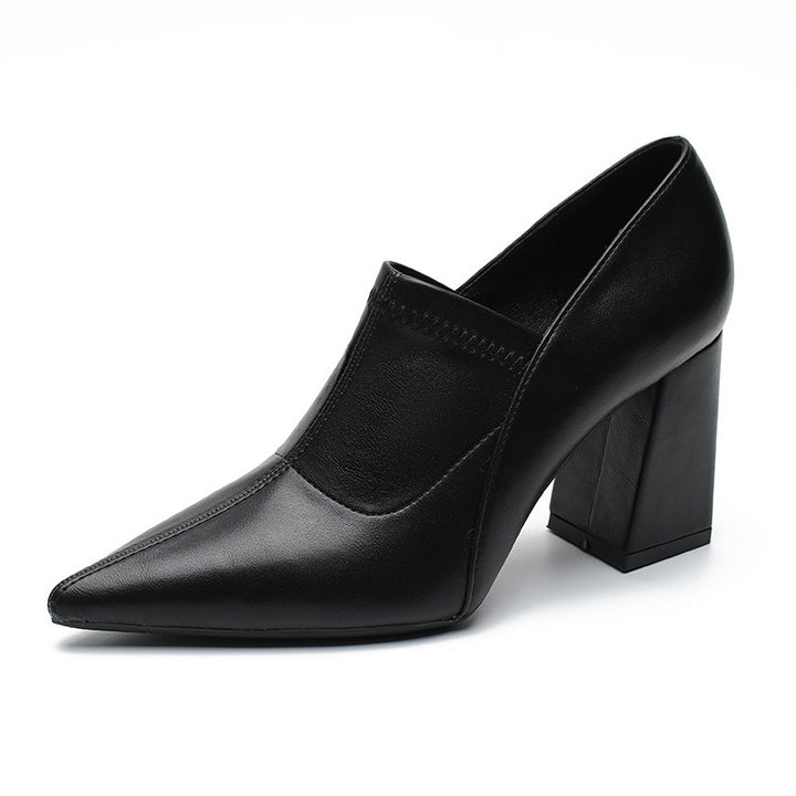 pointed toe block heel pumps with clean stitch detail – VERAZKI