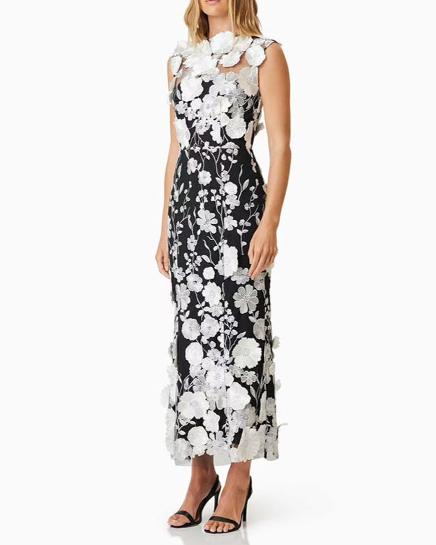 sleeveless floral applique gown – AMORAZLI