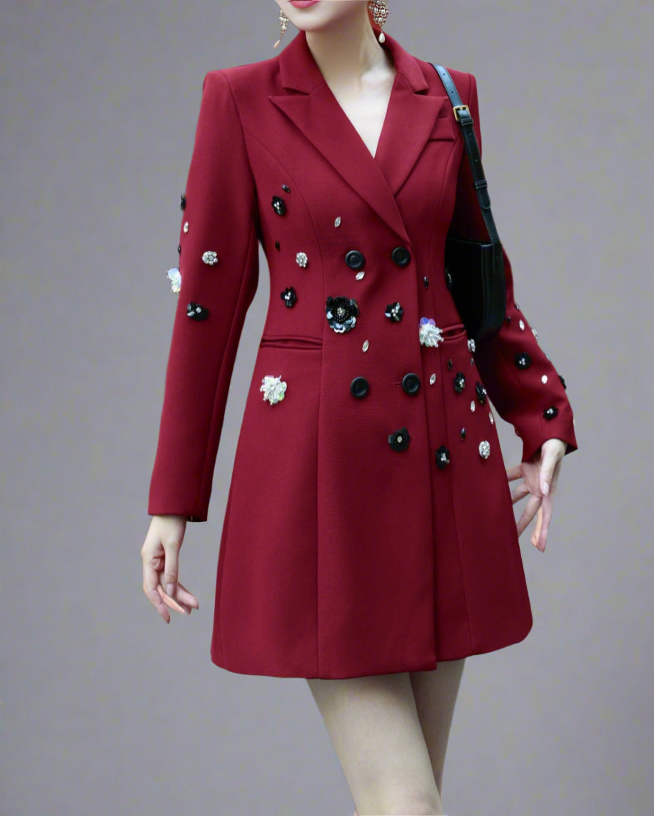 سترة بليزر مزخرفة مزدوجة الصدر - نويرفي