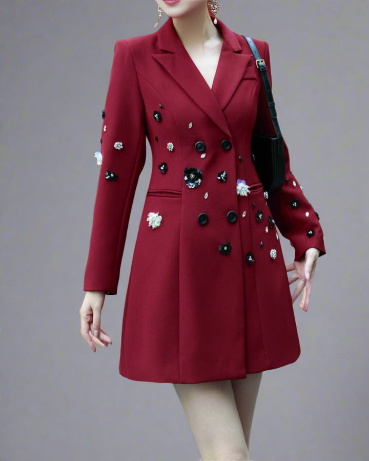 سترة بليزر مزخرفة مزدوجة الصدر - نويرفي