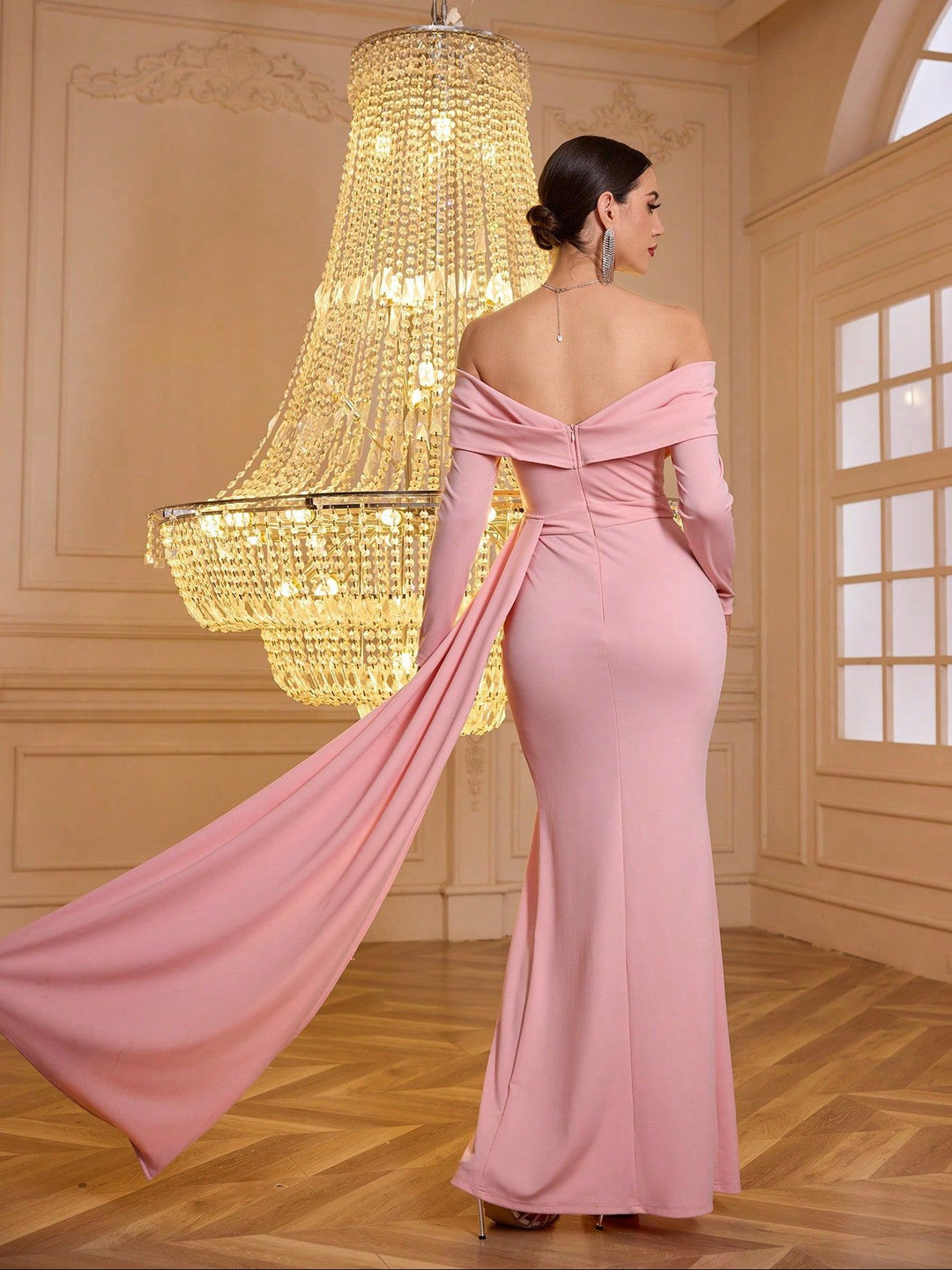 off-shoulder slit gown with draped waist detail – ROSÉPIT