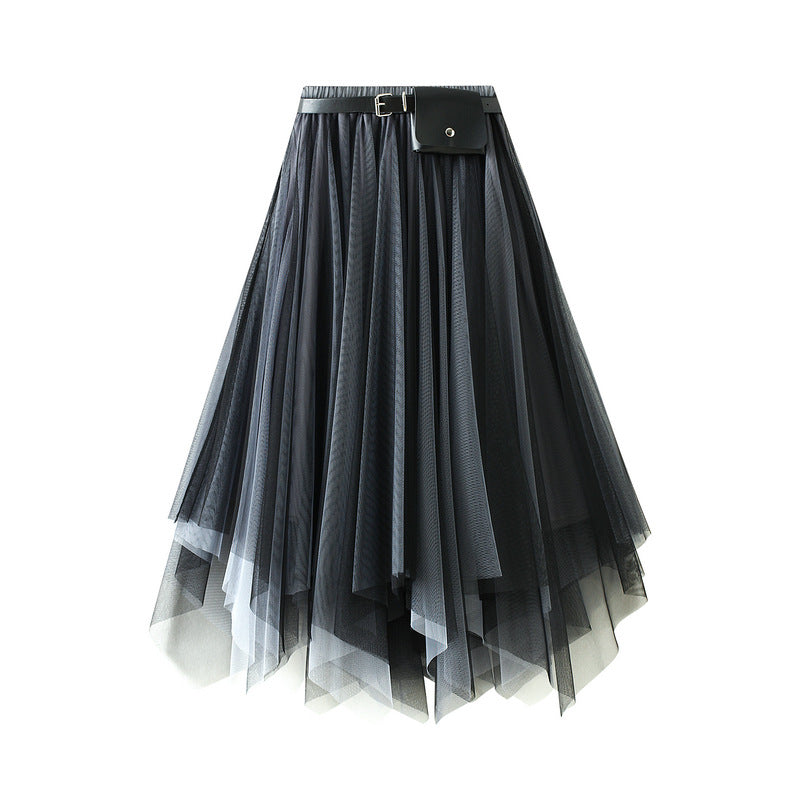 layered asymmetrical tulle skirt with waist belt – VIOLETTE
