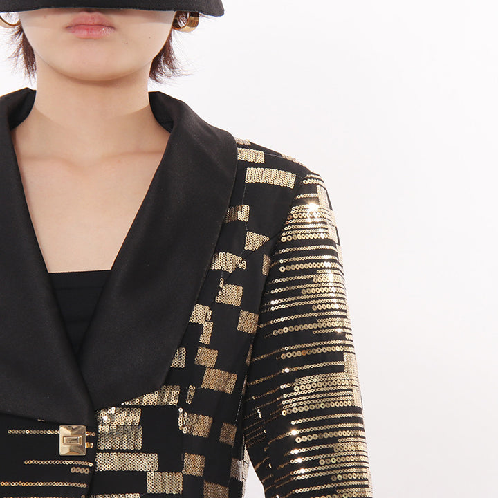 Tailored jacquard blazer & pencil skirt set with metallic geometric pattern – AURORA