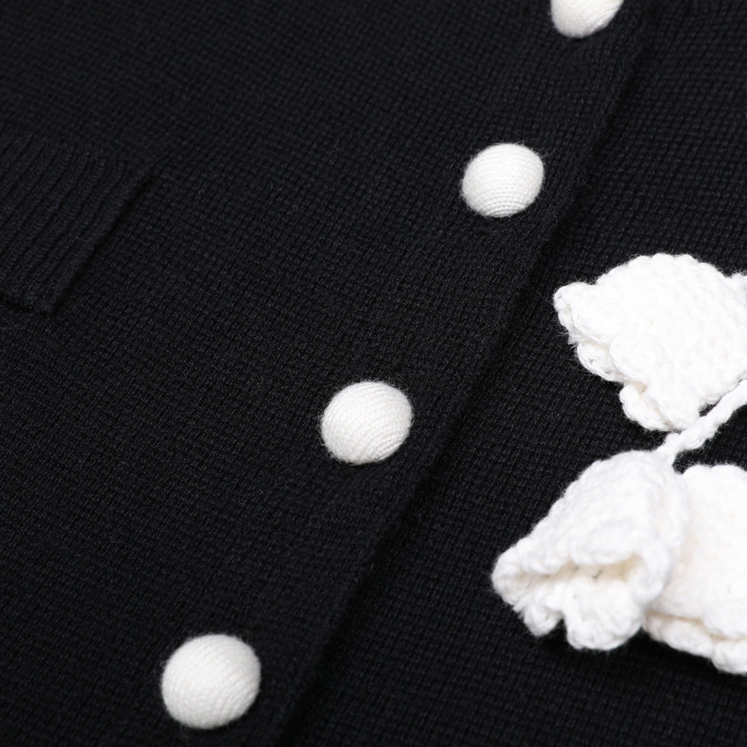 short-sleeve knit jacket with floral applique – DAHLIA