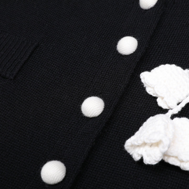 short-sleeve knit jacket with floral applique – DAHLIA