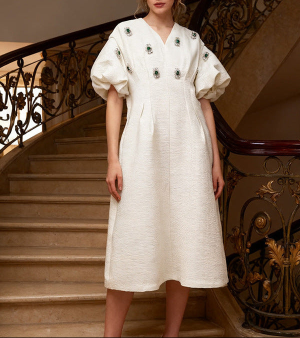 Embroidered flare-sleeve midi dress – NOIRÉ