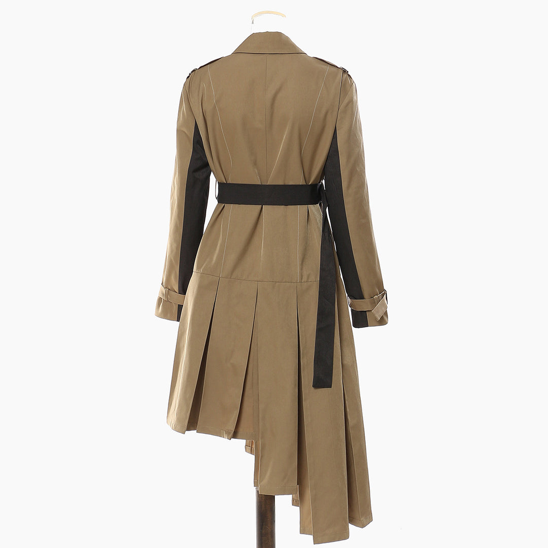 Belted trench-style midi dress with pleated skirt panels – TRENZA
