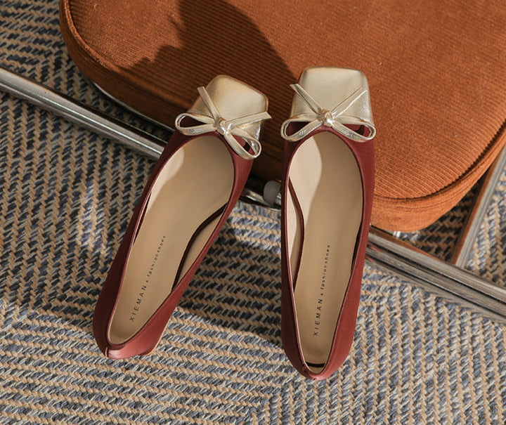 low block heel pumps with metallic bow accent - NORARLO