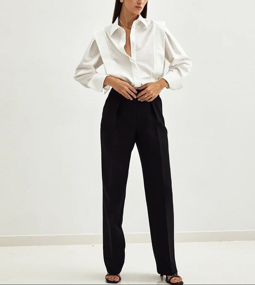 structured asymmetric shirt with deep V placket – NOIRÉ