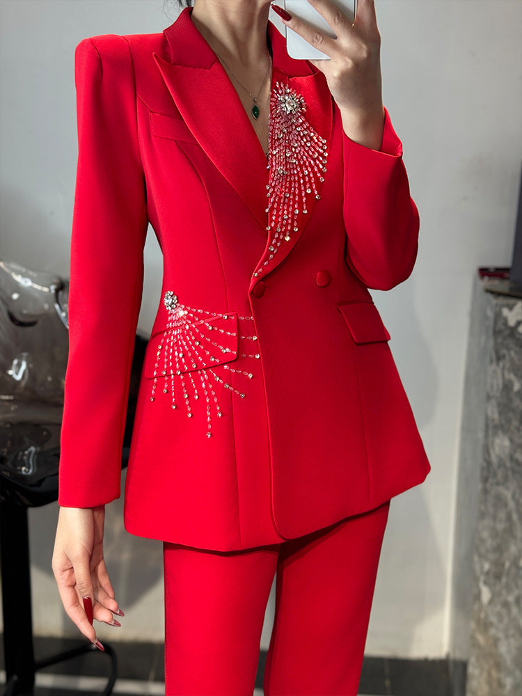 tailored flare suit with crystal burst embellishment – RUBINA