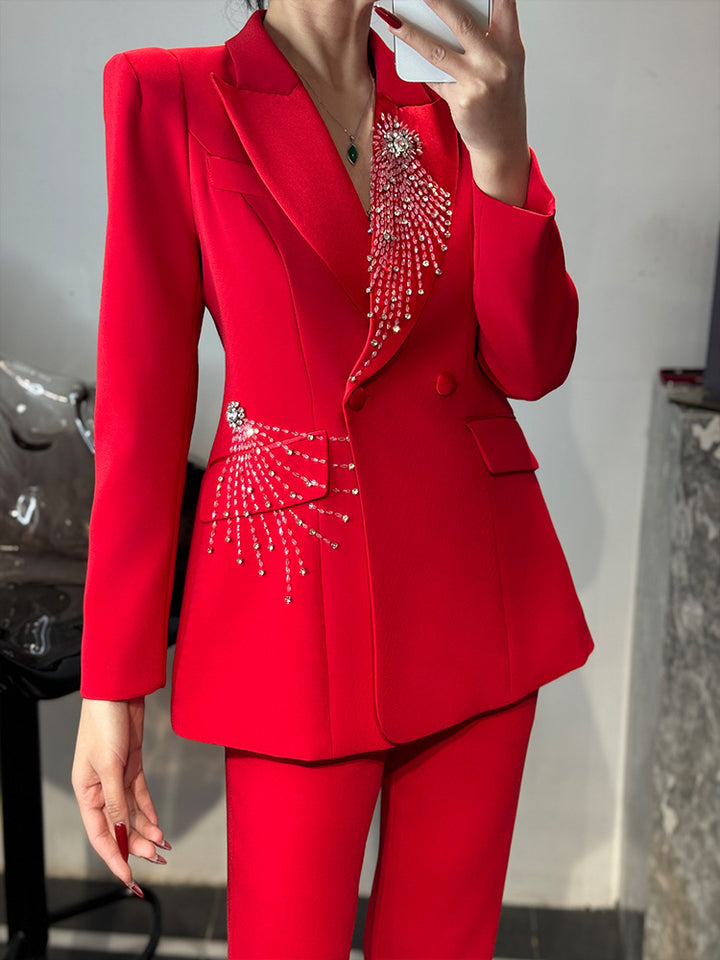 tailored flare suit with crystal burst embellishment – RUBINA